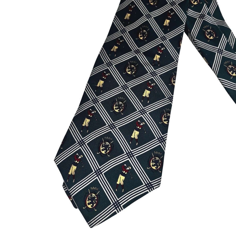Tommy Hilfiger Mens Silk Tie Green Golf Novelty Made‎ in USA Preppy Country Club